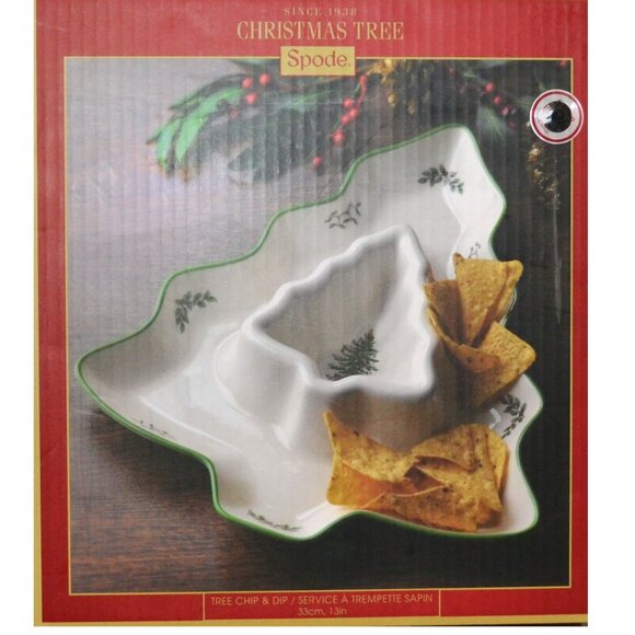 Spode Christmas Tree Chip And Dip Dish Shaped Like Christmas Tree Ceramic Boxed - Picture 1 of 4